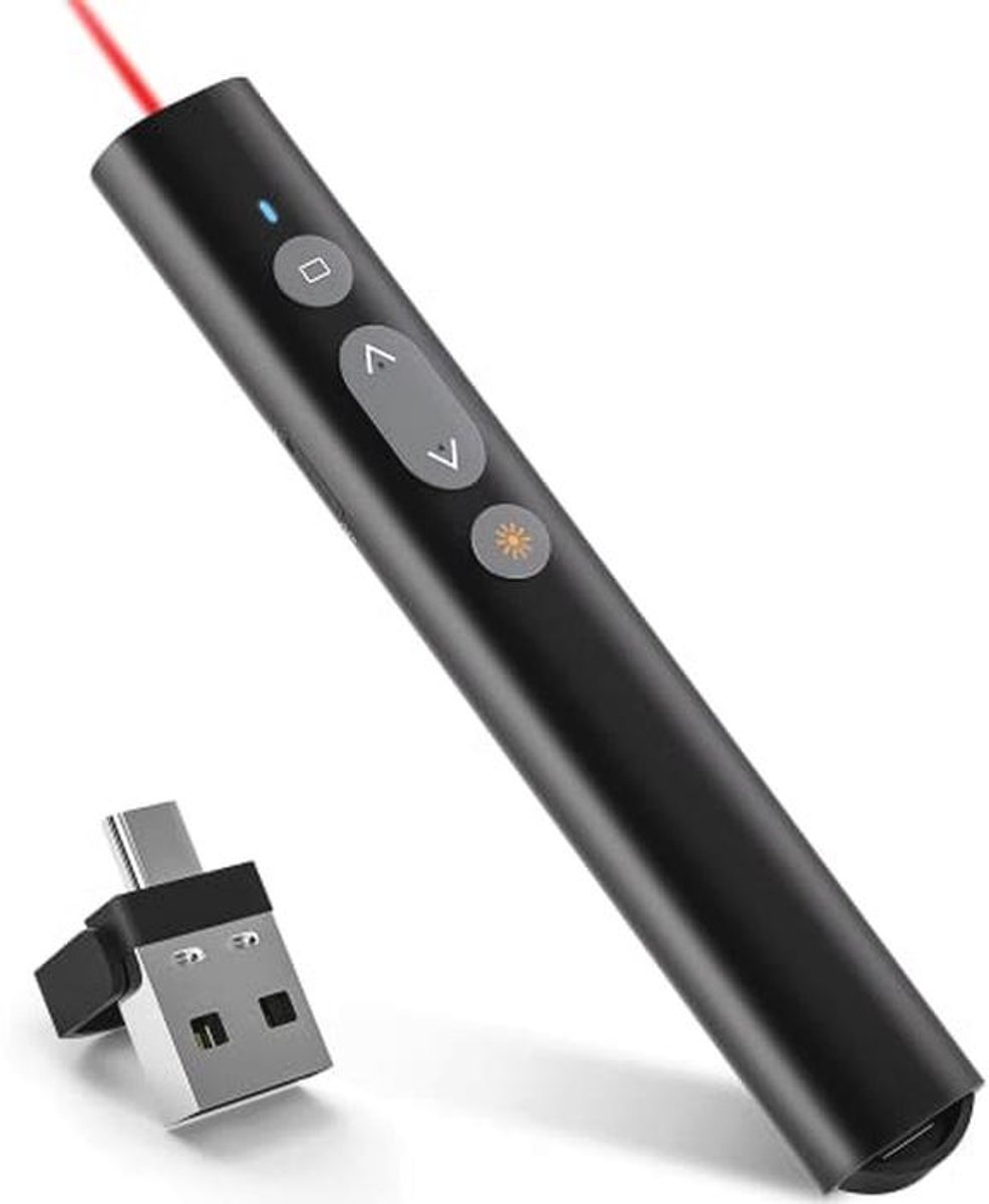 Powerpoint afstandsbediening met 2,4 GHz pointer voor presentaties - 2-in-1 USB C & USB A