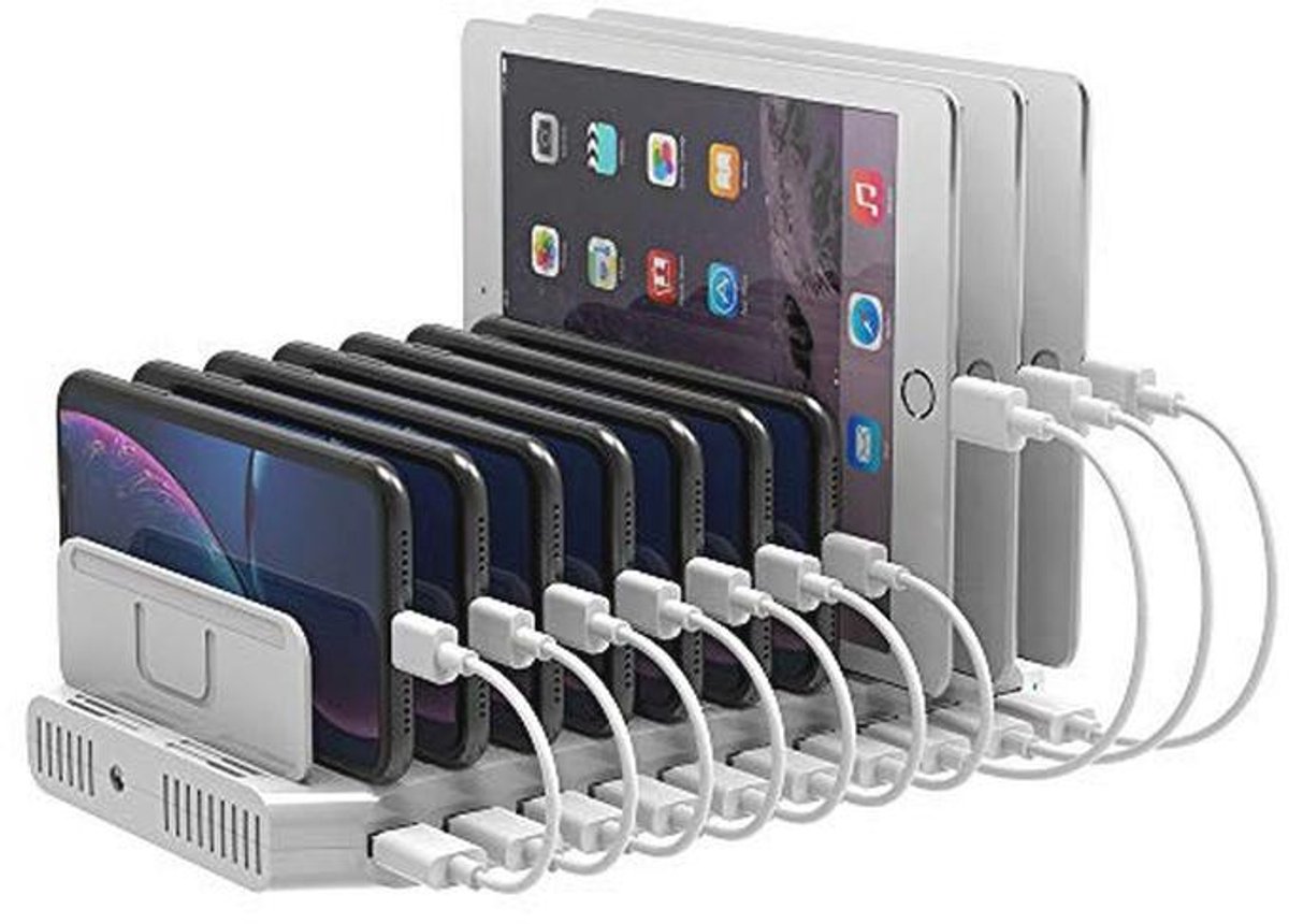 60W 10-Poorts USB Laadstation Met Snelladen en Verstelbare Verdelers