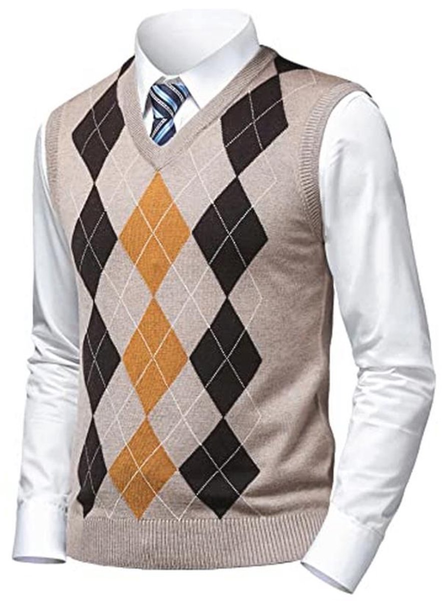 Heren Argyle Trui Vesten Klassieke V-hals Mouwloze Trui Grijs Zwart Knitwear voor Papa