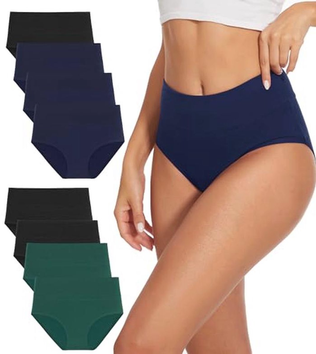 Dames Hoge Taille Katoenen Slips Set van 8 - Comfortabel, Ademend en Modieus