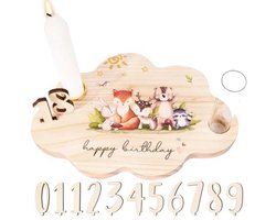 Verjaardagsbord van hout met kandelaar, vaas, jaarcijfers 0-9, gastenboek, verjaardagsdecoratie, verjaardagscadeau voor jongens, meisjes en volwassenen