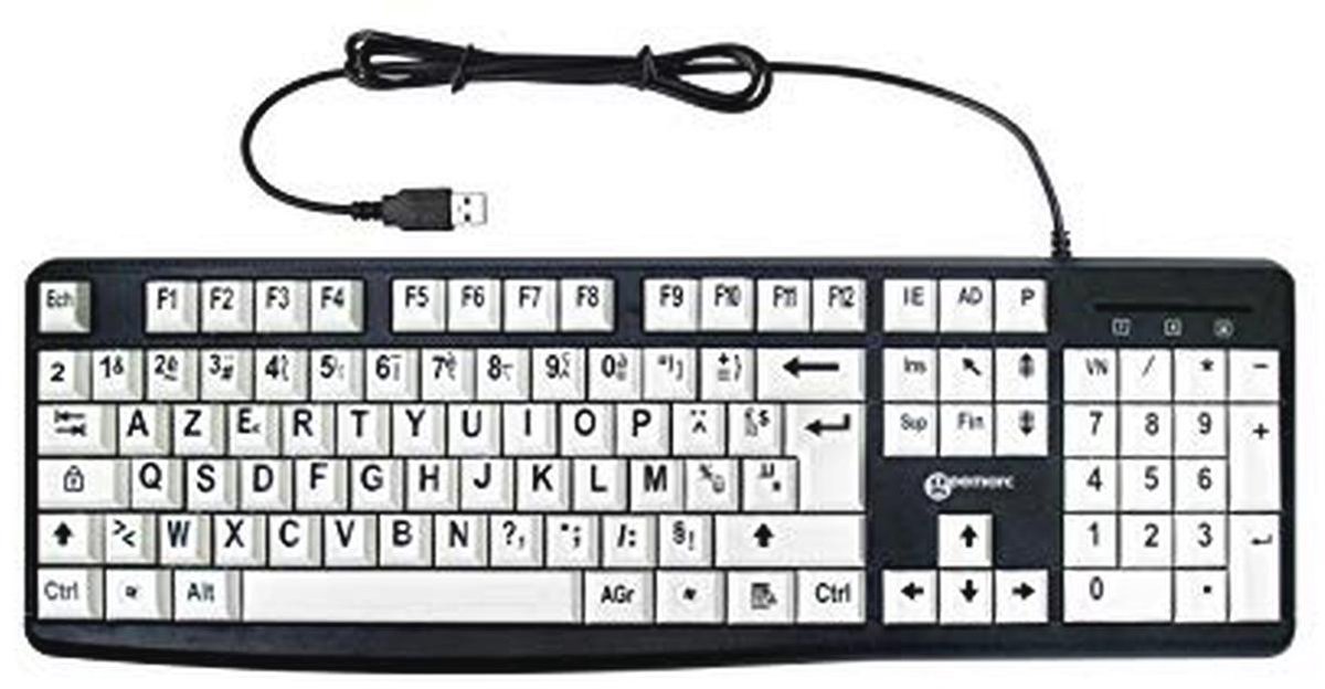 Ergonomisch Alfanumeriek Toetsenbord met Grote Contrast Tasten voor Visueel Gehandicapten - Bedraad, Compatibel met Windows