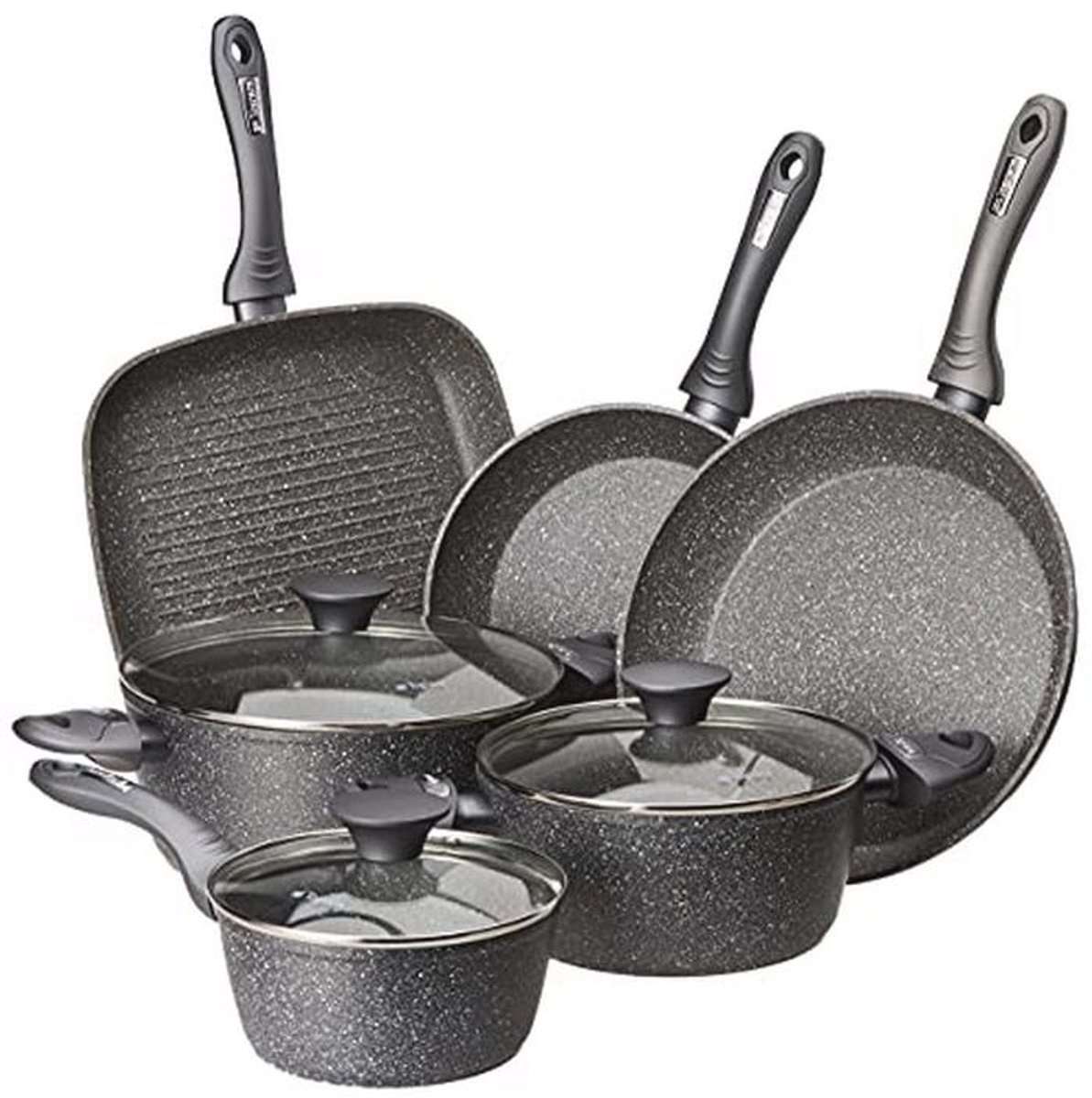9-delige aluminium pannenset met marmercoating