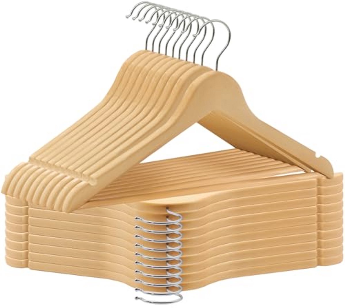 Houten Kleerhangers met 360° Draaibare Haak - Ruimtebesparend en Antislip - Set van 20