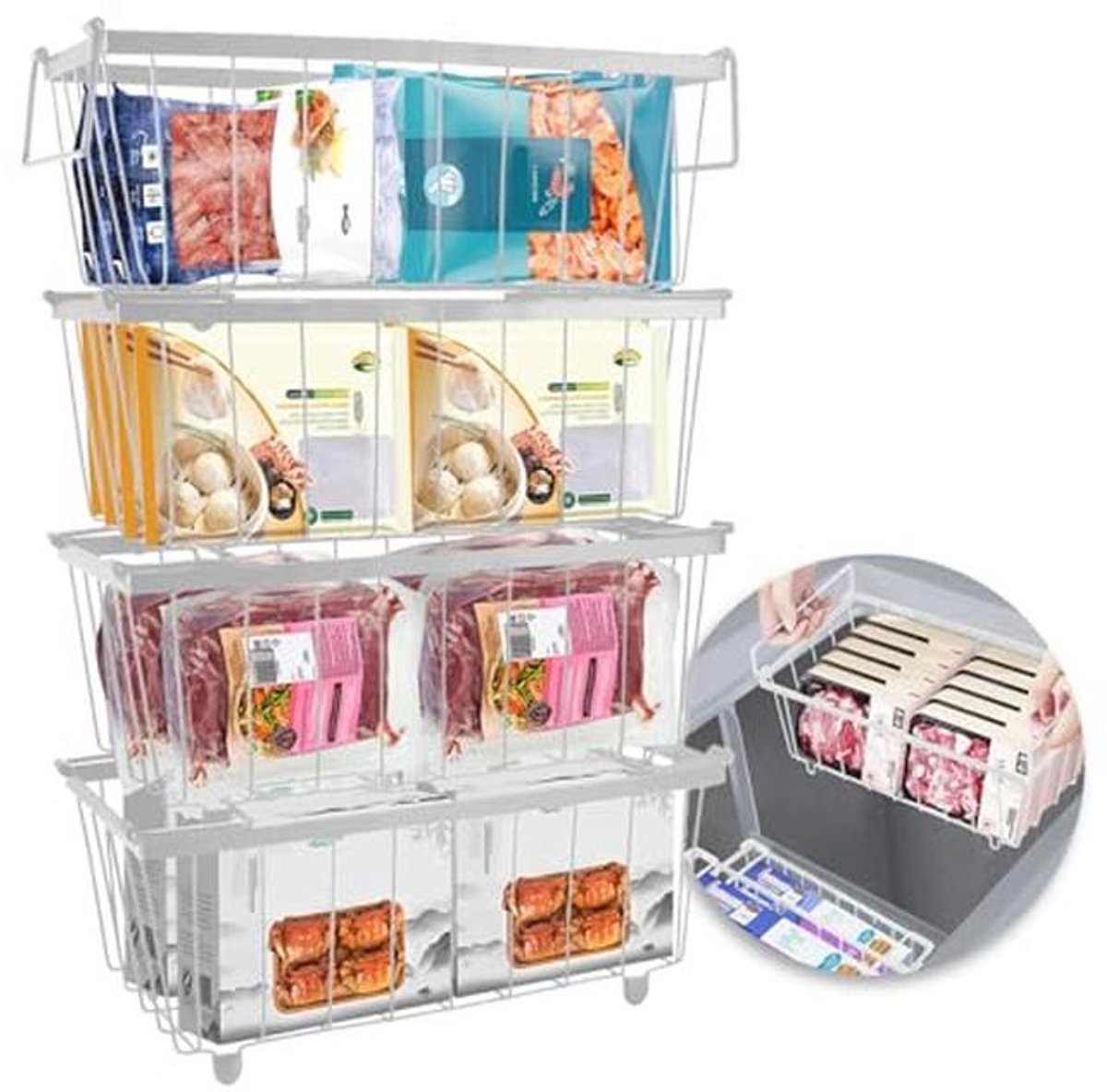 Stapelbare Vrieskast-organizers - Set van 4, 37,2 x 18 x 14 cm - Ideale Oplossing voor het Organiseren van uw Vriezer