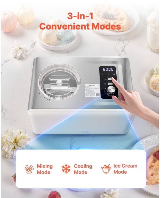 IJsmachine - Automatische roomijsmachine en sorbetmaker - 2 liter - 150 W - Met ingebouwde compressor - Zonder voorvriezen - 3 standen — afbeelding 3