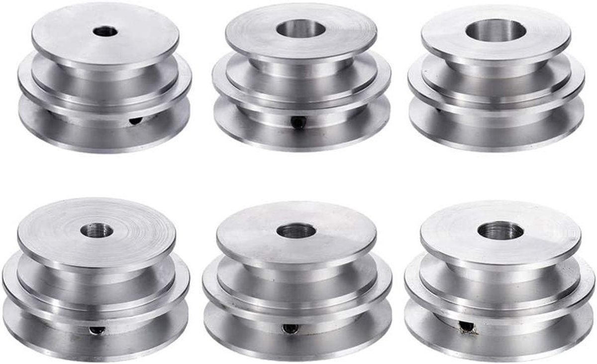 EGoods - Aluminium Katrol met Dubbele Groef en Vaste Boring 60 en 50 mm - Geschikt voor As Riem Motor 8-20mm - 10mm PyTuple