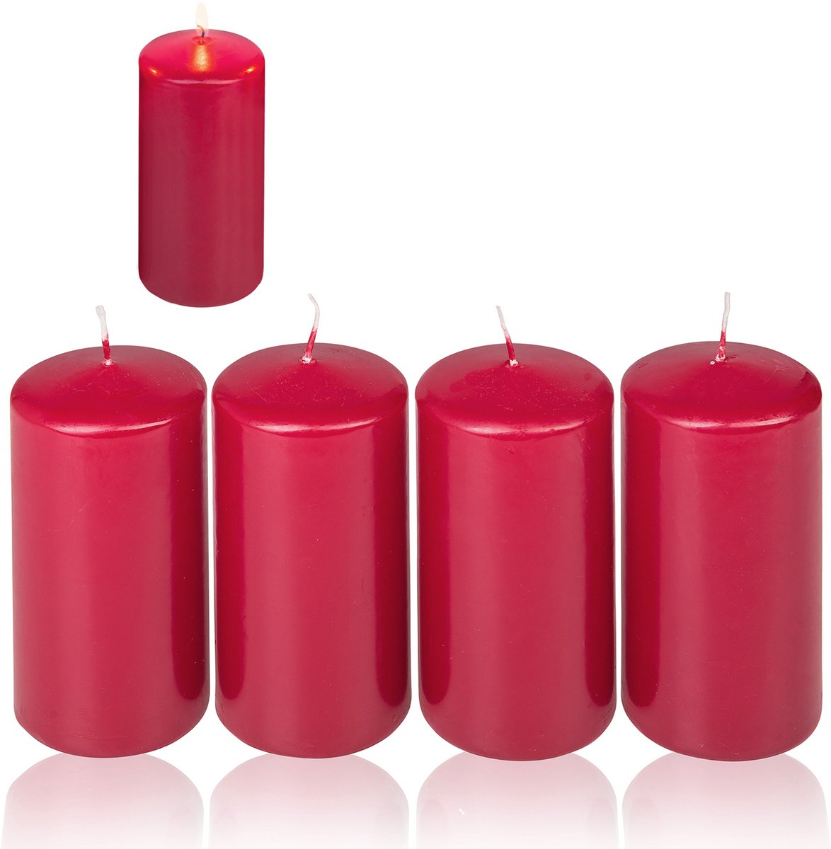 Candelo 4-delige set stompkaarsen Kerst Ambiente kaarsen – donkerrood – 8 cm – kerstkaarsen voor adventskrans – rode adventkaars kerstdecoratie