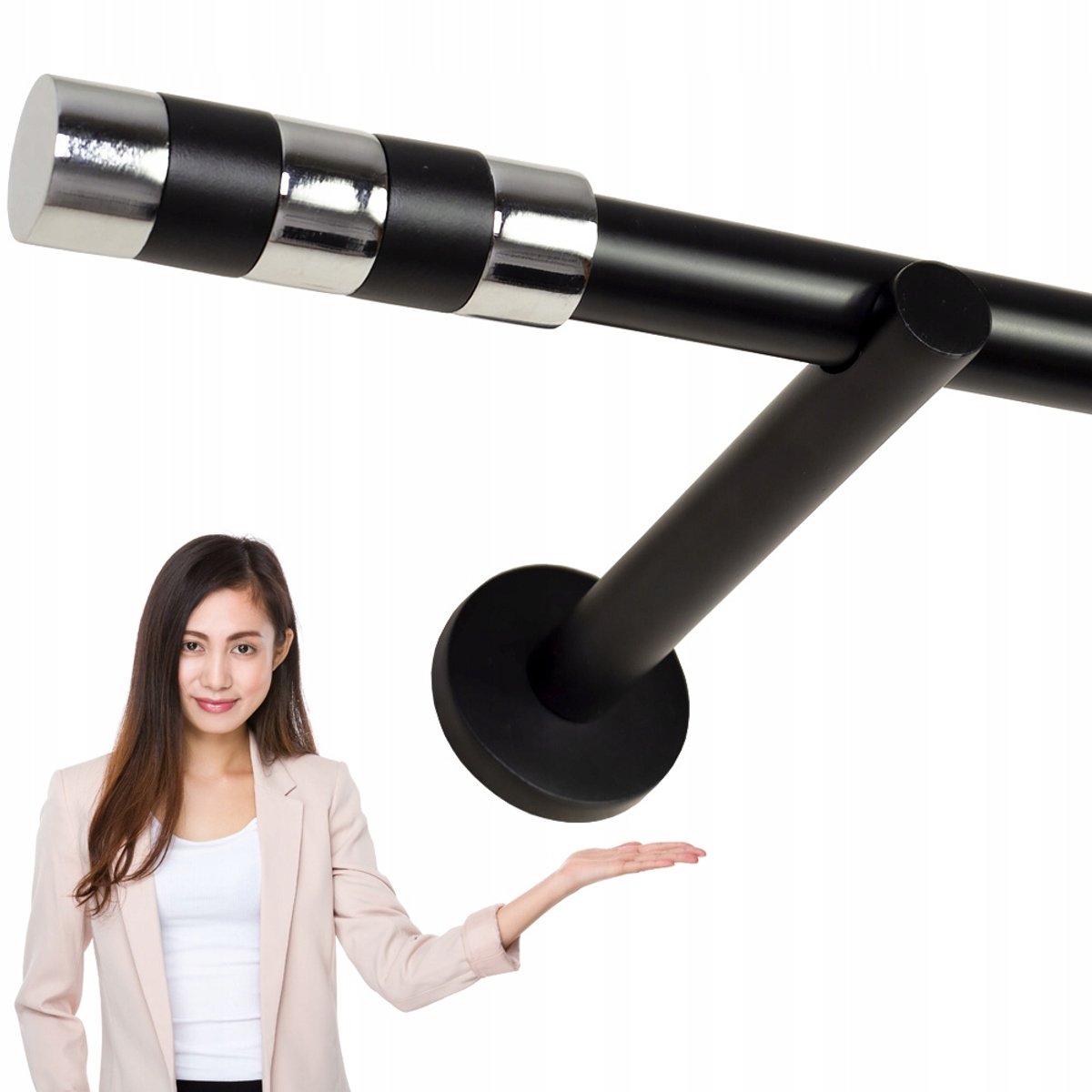 Zwarte Metalen Gordijnstang 19mm Cilinder 200cm