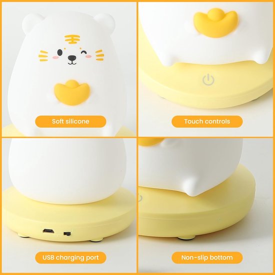 LED-kindernachtlampje, dimbaar babynachtlampje, zachte siliconen kinderlamp met aanraaksensor, oplaadbaar via USB, decoratieve bedlamp voor de kinderkamer. van Merkloos — afbeelding 5