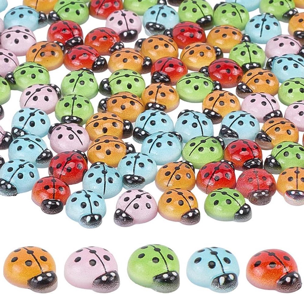 EGoods - 100 stuks mini-kevers van kunsthars, lichtgevend in het donker, miniatuurdieren, vrolijke lieveheersbeestjes, figuur van kunsthars, decoratie voor huis, tuin, feest, micromos.
