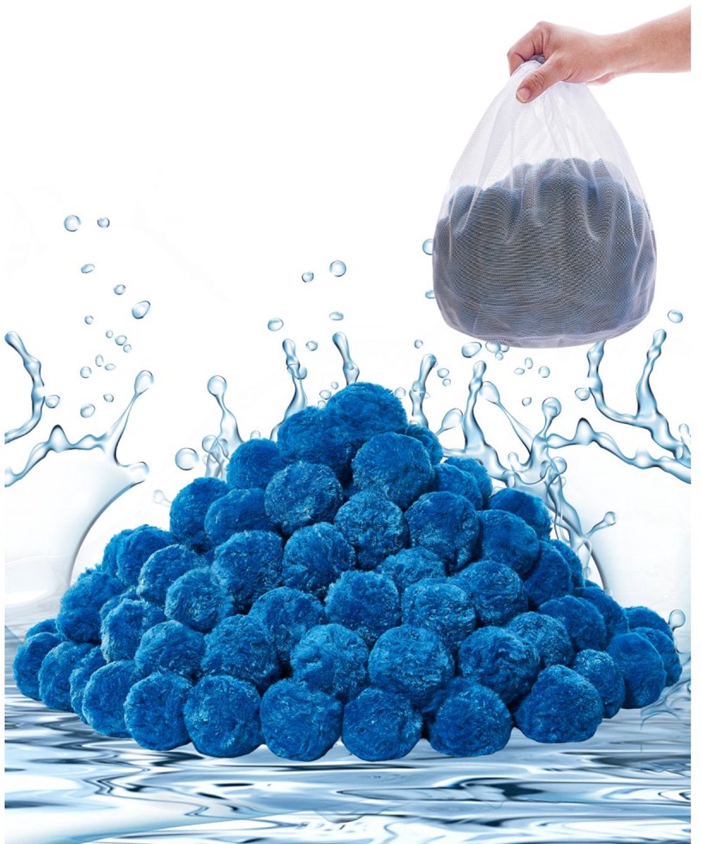 Zwembad filterbollen / filterballen - Filtermedium - Voor Zandfilter - 0,71 kg - Polyestervezel met Waszak - Herbruikbaar en Wasbaar - Vervangt Filterzand - Blauw
