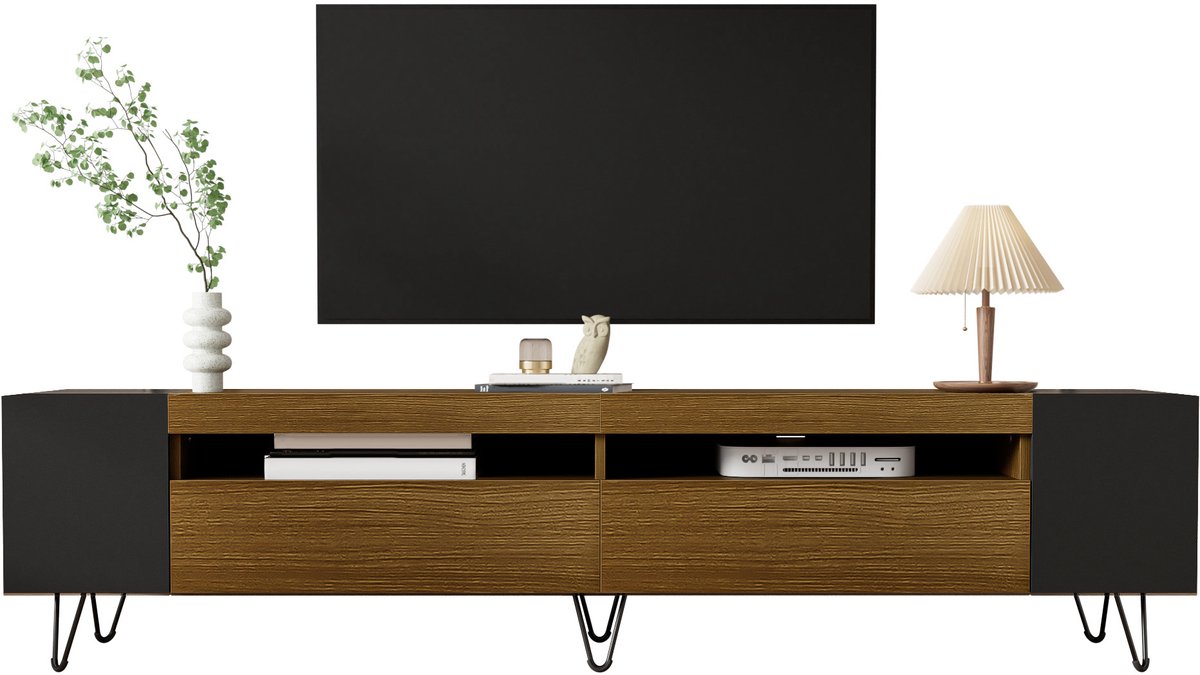 STILVORA TV meubel - Modern TV-Kast Met LED-Verlichting En 4 Deuren 1 Lade - Rechthoekig -