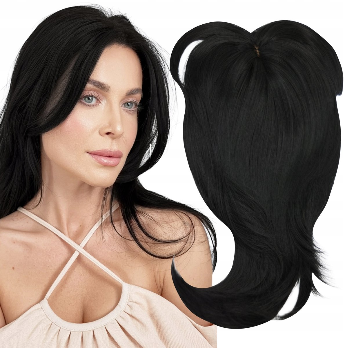 Synthetische Topper Clip-in Zwart 50cm - Volle Haardichtheid & Styling