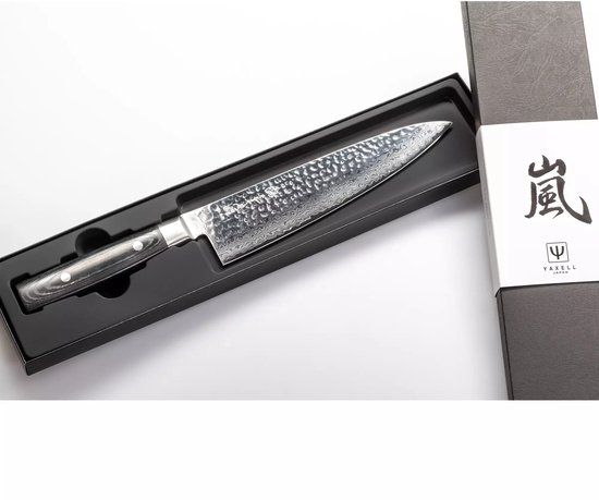 Yaxell Japonais - Série Zen - Couteau de Chef - Acier VG-10 - 61 HRC - Lame 20 cm - Acier Damas 37 Couches - Manche Toile-Micarta
