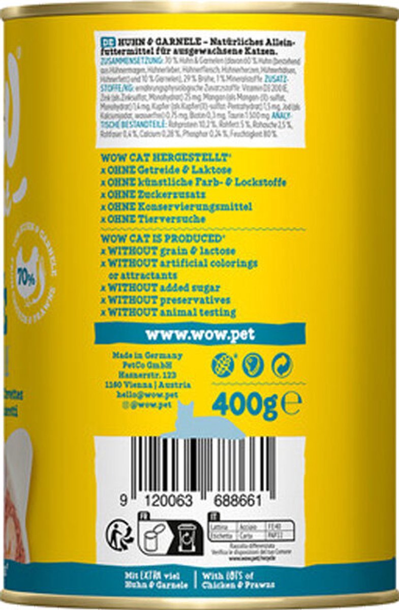 Wow WOW Cat Wet Adult - Kip & Garnalen - 400 g
