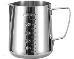 Barista Melkkan - 350ML Latte Cup - Melkopschuimkan - Melkopschuimer met gegradueerde voering - Roestvrij Staal - Zilver