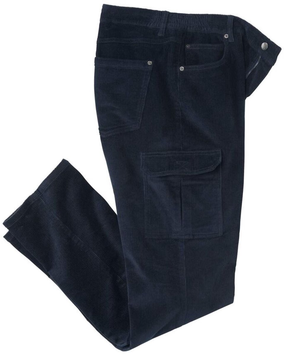 ATLAS FOR MEN - Donkerblauwe cargobroek van ribfluweel - Heren - Verkrijgbaar in grote maten - W34