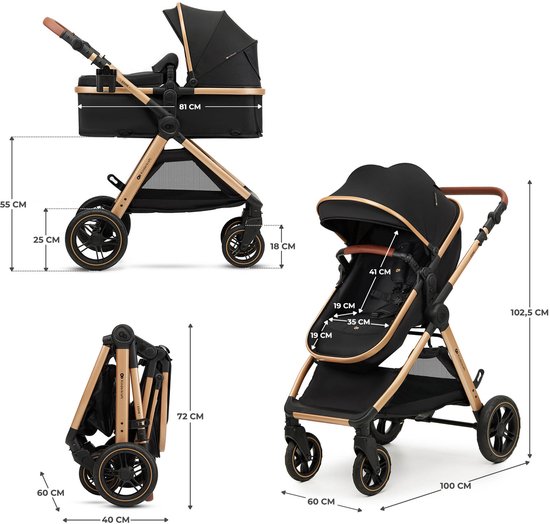 Kinderkraft ESME PRO 3-in-1 Kinderwagen - Beigekleurige multifunctionele combi met reiswieg, wandelwagen en autostoel - Zwart van Kinderkraft — afbeelding 5