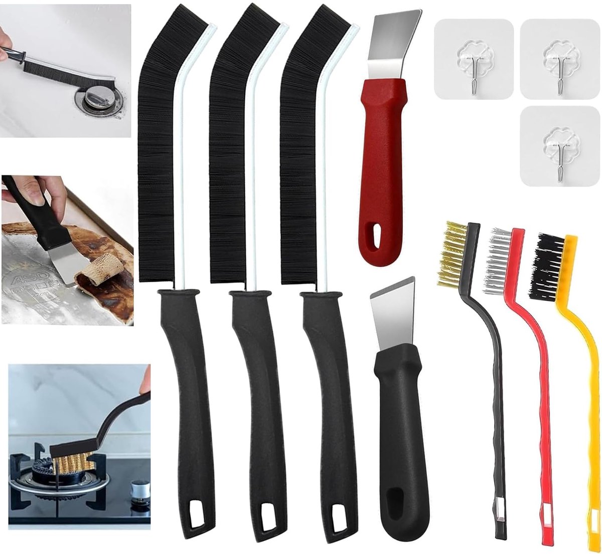 Unyqoos® Uitgebreide set van 11 multifunctionele reinigingsborstels voor voegen en hoeken