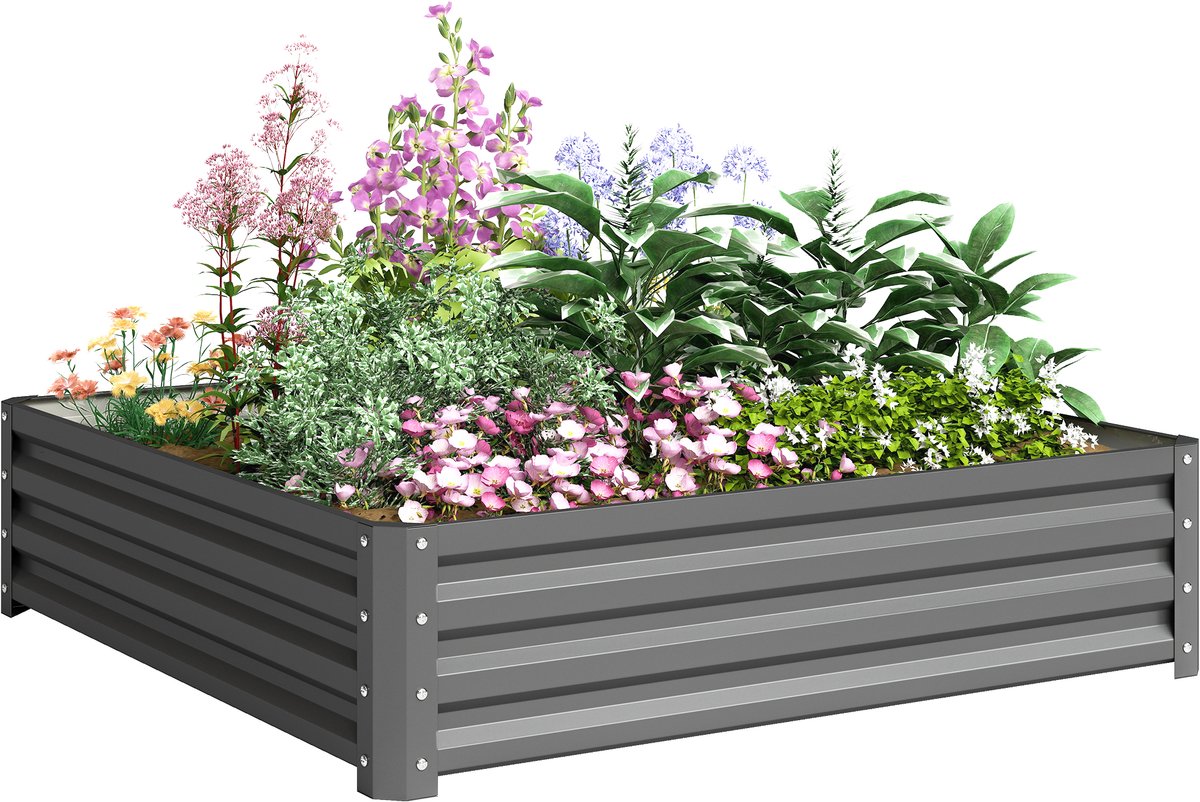 Outsunny Tuinbed Gegalvaniseerd staal 120L x 120B x 30H cm Lichtgrijs