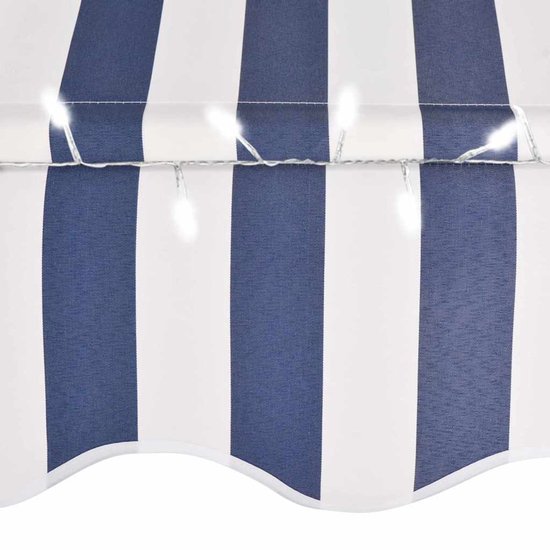vidaXL - Luifel - handmatig - uitschuifbaar - met - LED - 400 - cm - blauw - en - wit