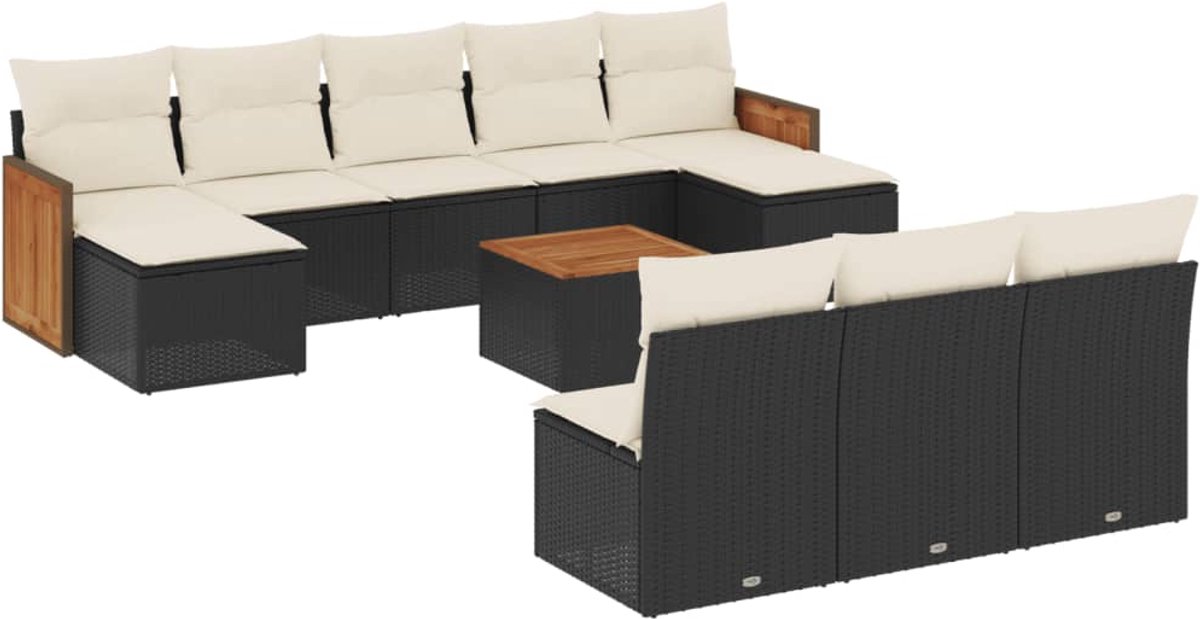 vidaXL 11-delige - Loungeset - met - kussens - poly - rattan - zwart
