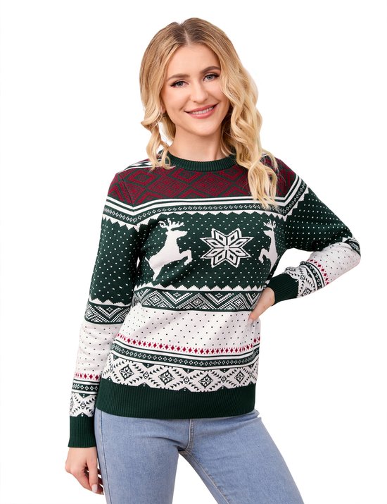 Atforna Kersttrui voor heren, lelijke kersttrui, grappige kersttrui, ronde hals, gebreide trui met sneeuwvlok voor kerstfeest, L