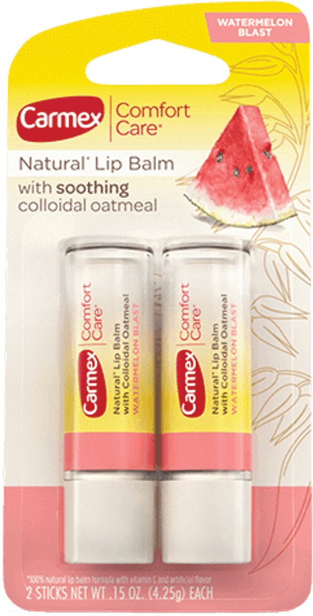 Carmex Comfort Care - Lippenbalsem - Hydraterend, met haver, Watermeloen smaak, 2-pack