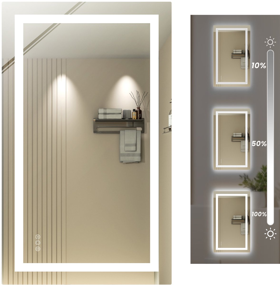Auralum max® Badkamerspiegel met LED Verlichting - Badkamerspiegel Frameloos - Rechthoekige Wandspiegel - Dimbaar - Anti Condens Douchespiegel - Warm/Neutraal/Koud Wit - 100x60CM