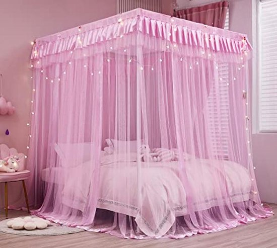 Bedluifel Prinsessenhemel - Hemelbed Gordijnen - Dromerige Slaapkamer - Allround Insectenbescherming - 39x78x78 Inch - Roze — afbeelding 2