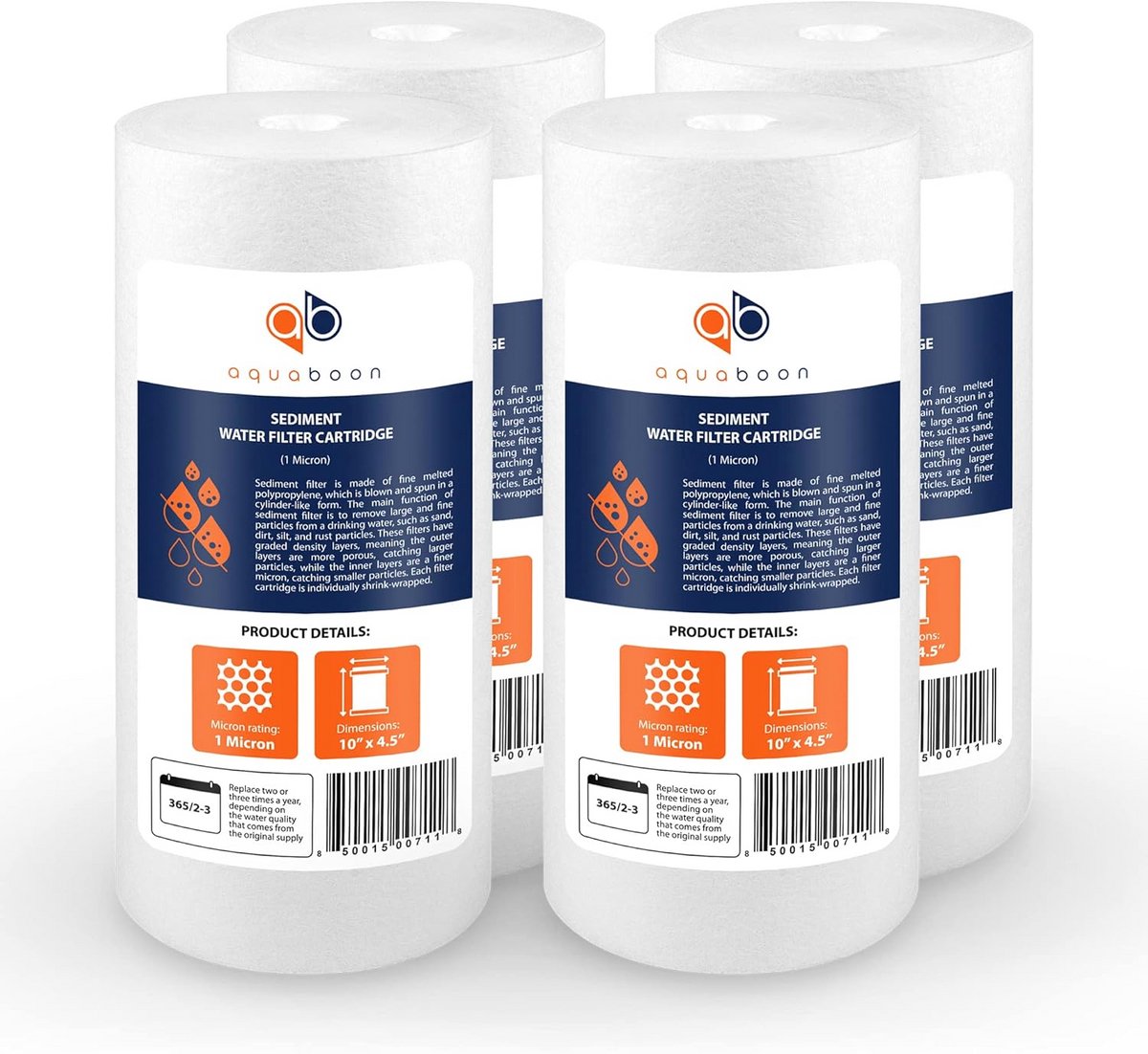 1 Micron Waterfilter voor Heel Huis - 10 inch Sedimentfilter Vervangingscartridges - 4-Pack
