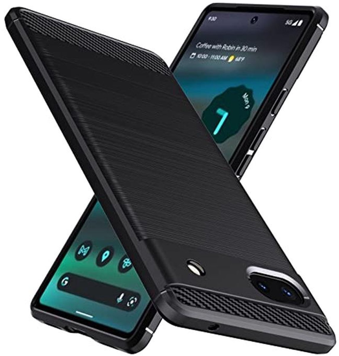 Schokbestendig TPU hoesje voor Google Pixel 6A - Zwart met koolstofvezel textuur