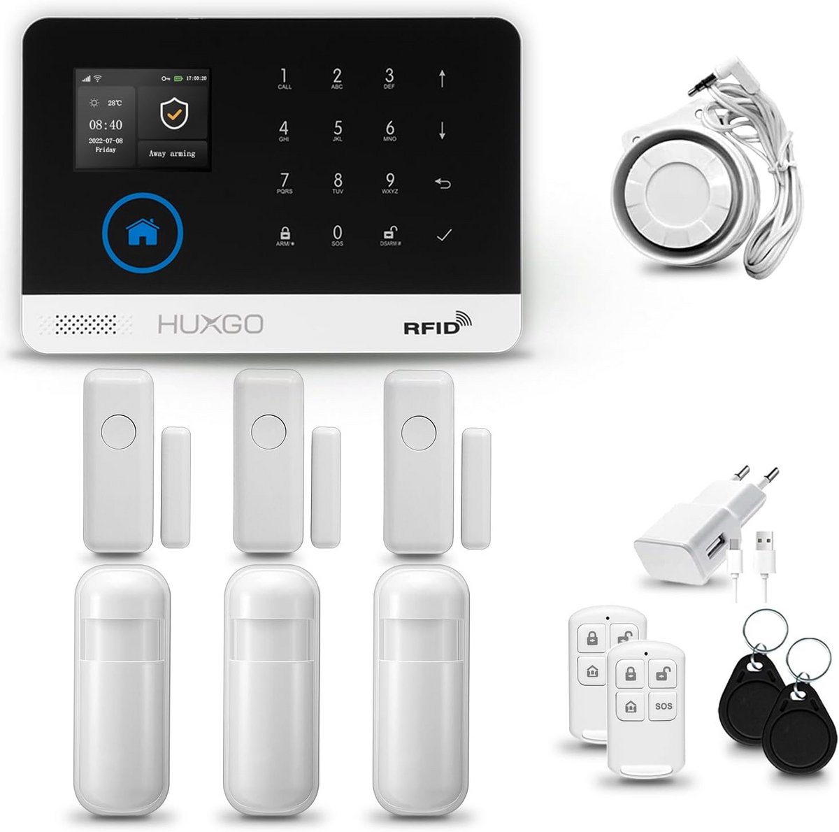 Draadloos WiFi + GSM Alarmsysteem met Sirene | Complete Slimme Beveiligingsset met 3 Bewegingssensoren en 3 Deur-/Raamsensoren | Geschikt voor Thuis en Appartement