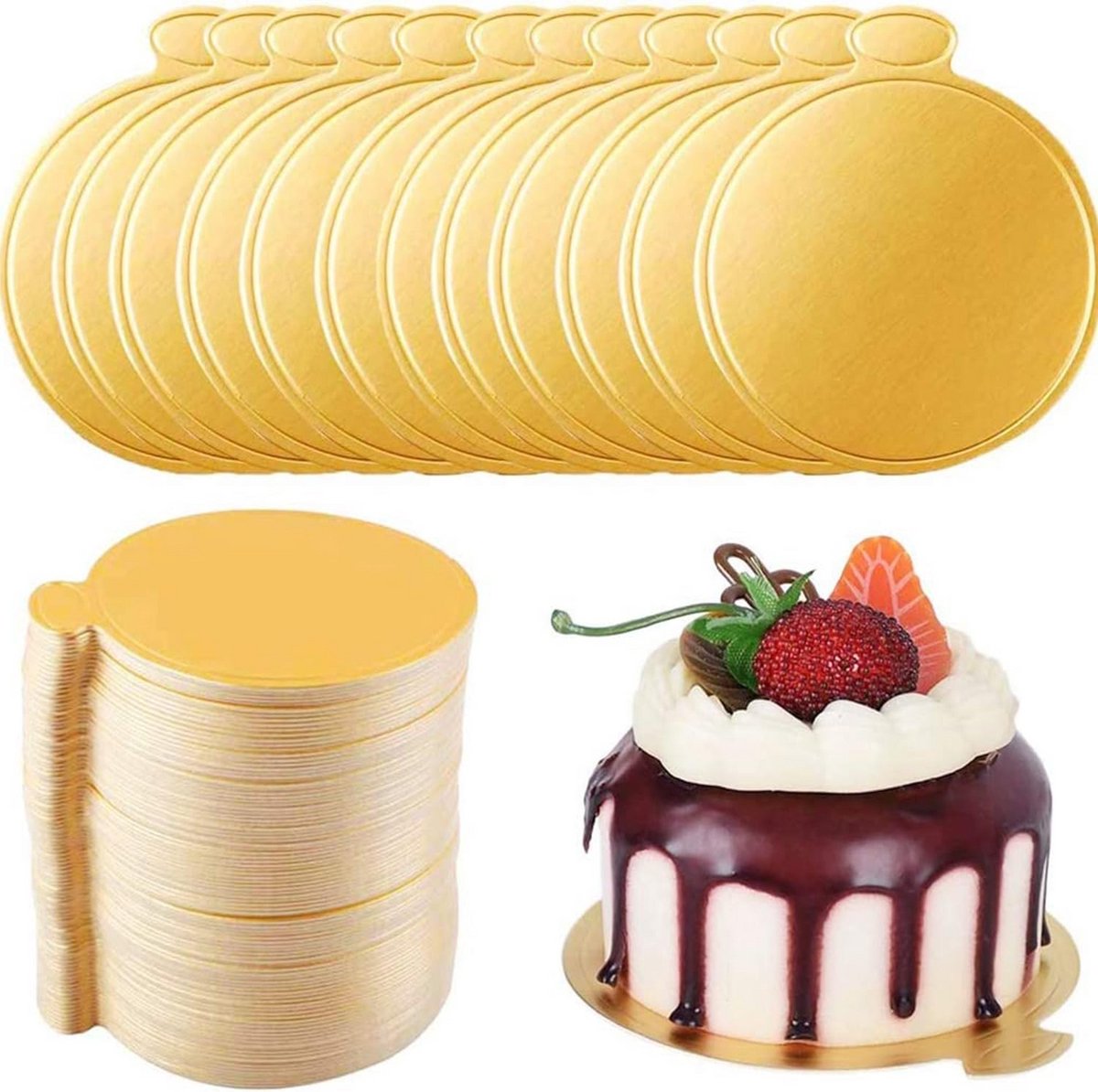Set van 100 gouden taartborden - 9 cm rond voor bruiloften en verjaardagen
