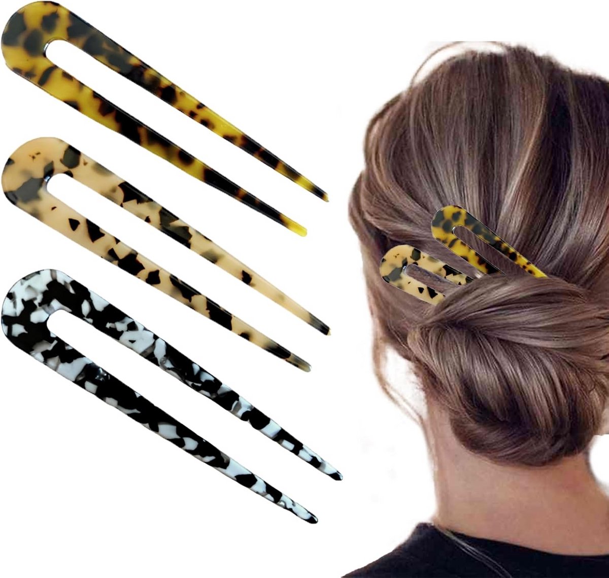 Haarspelden Set van 3 - U-Clip voor Franse Knot - Cellulose-Acetaat Haaraccessoires