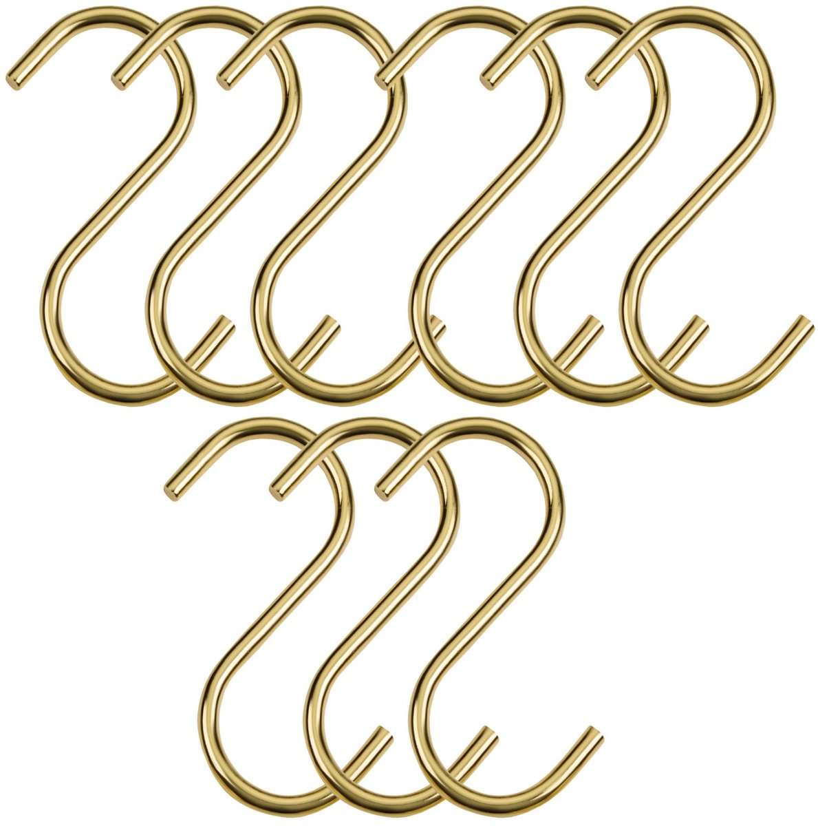 SOTECH 9-delige set S-haken antiek goud gegalvaniseerd voor ronde stangen tot Ø 30 mm voor garderobes, keukenrelingen, kledingstangen en nog veel meer.