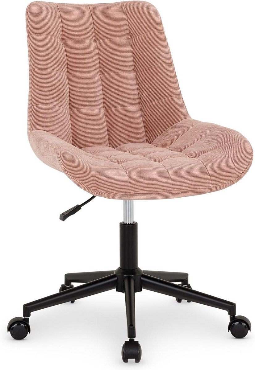Verstelbare Draaistoel in Wit met Zwart Metalen Frame en Comfortabele Bekleding - Bureaustoel met Duurzame Corduroy