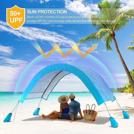 Strandtent voor 2-4 Personen met Zandzakken en Stangen - Ideaal voor Strand, Camping en Outdoor Activiteiten — afbeelding 2