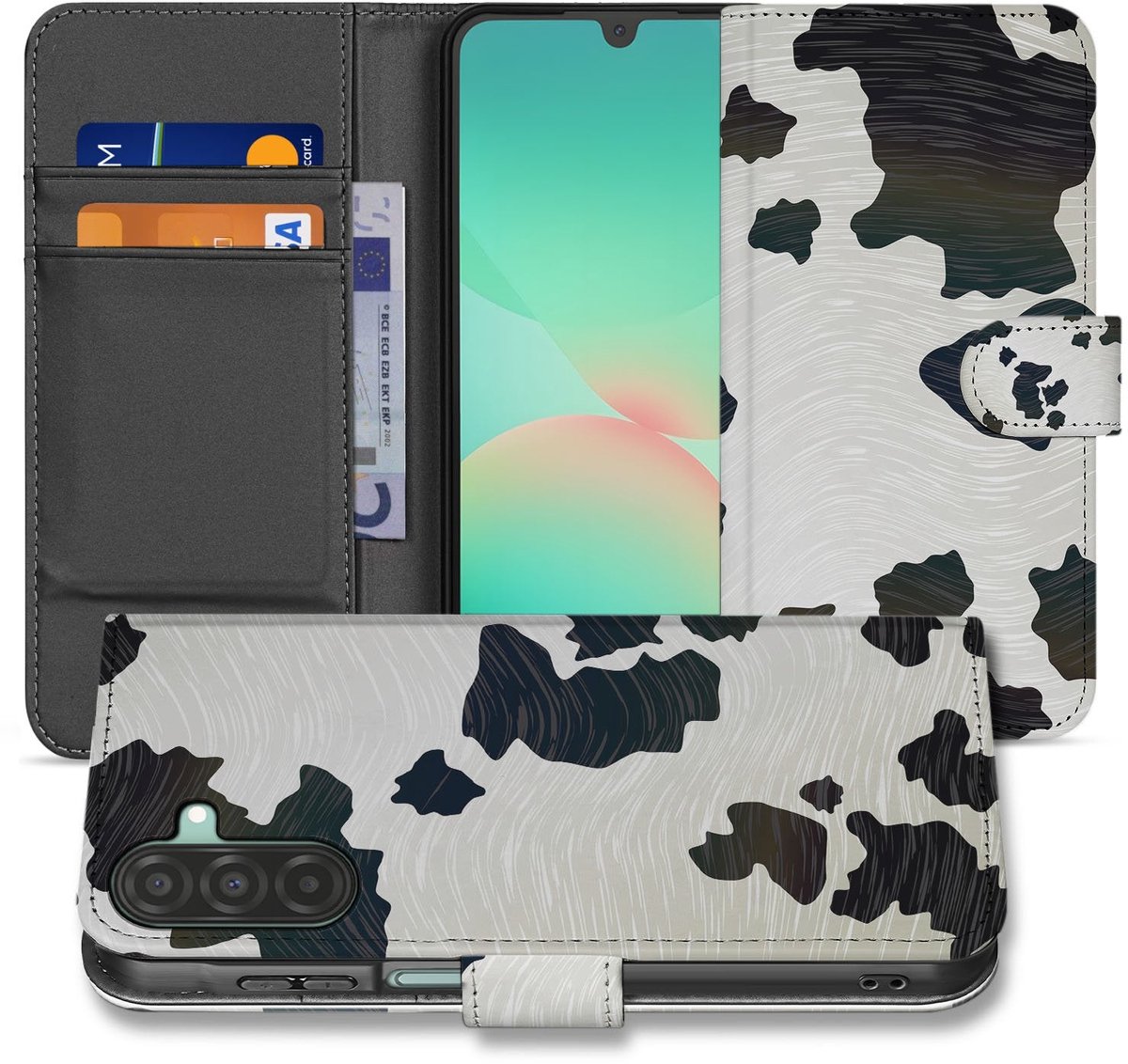 Samsung Galaxy A17 Telefoonhoesje met Pasjes Koeienvlekken