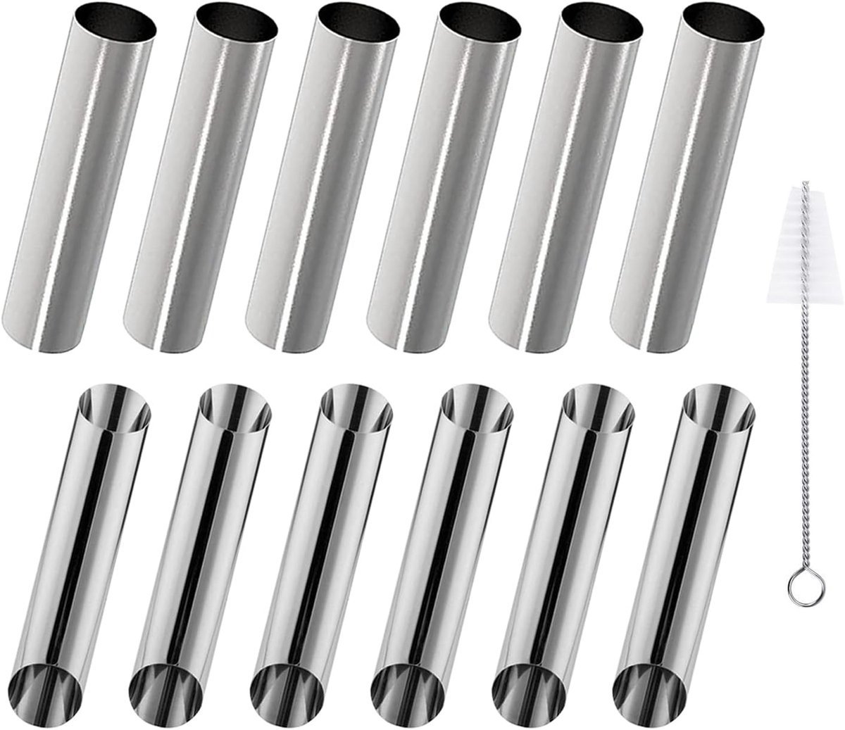 Stunq® 12 Cannoli-vormen, bakgereedschap, doe-het-zelf bakproductie, bakvormenset, roterende croissant-croissant-vorm, wordt geleverd met 1 reinigingsborstel