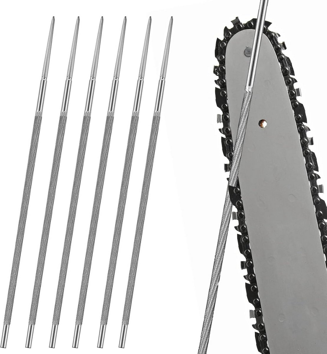 Set van 6 Ronde Vijlen voor Kettingslijpen 5.2mm - Hardstaal voor 1/4 en 3/8 Inch Kettingen