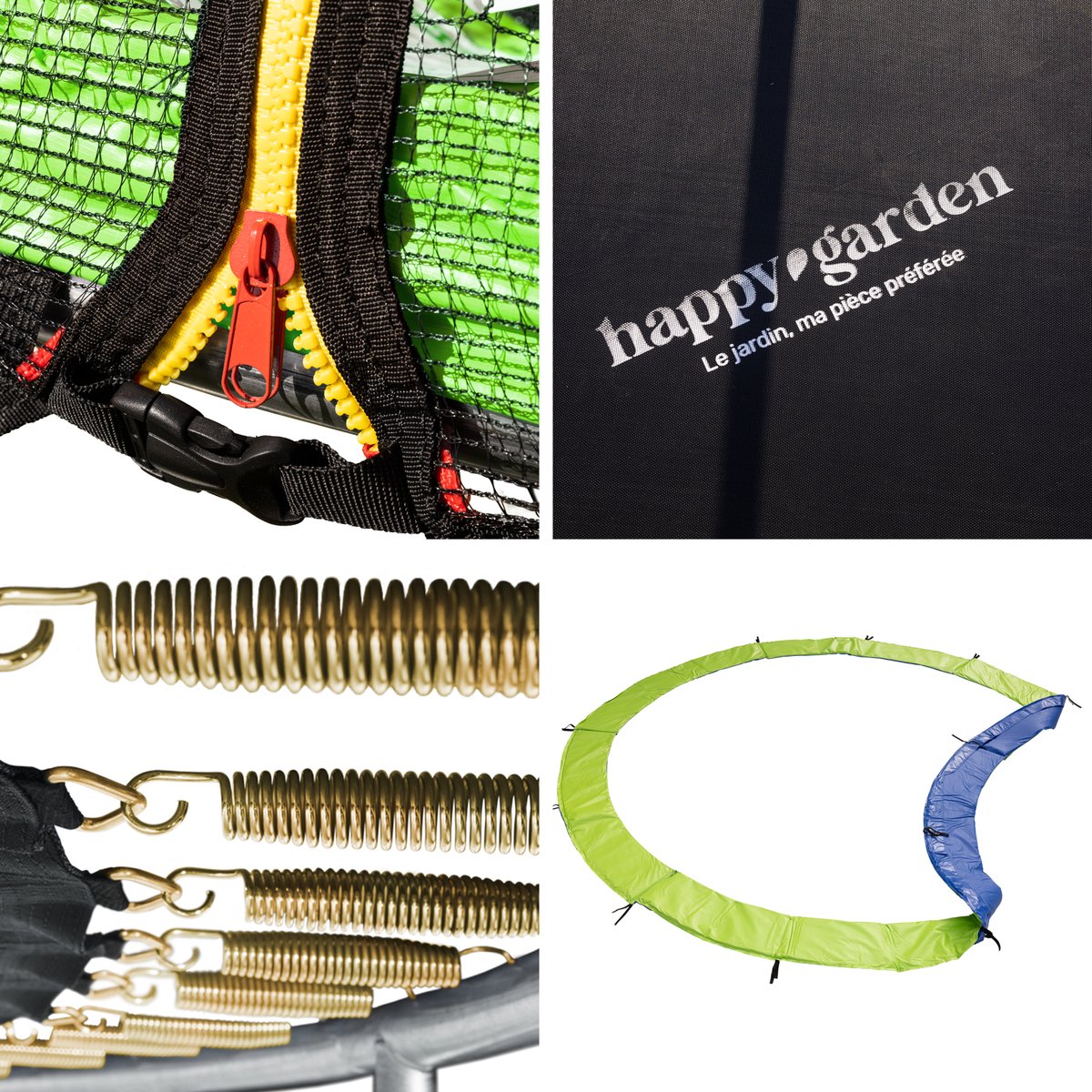 Premium Pack Trampoline 305cm omkeerbaar groen/blauw ADELAÏDE + net, ladder, hoes en verankeringsset