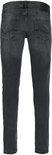 Achterkant van een grijze skinny jeans met geborduurde details op de zakken.