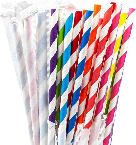 100 Mix Gekleurde Papieren Rietjes - Indivueel Verpakt voor Feestjes