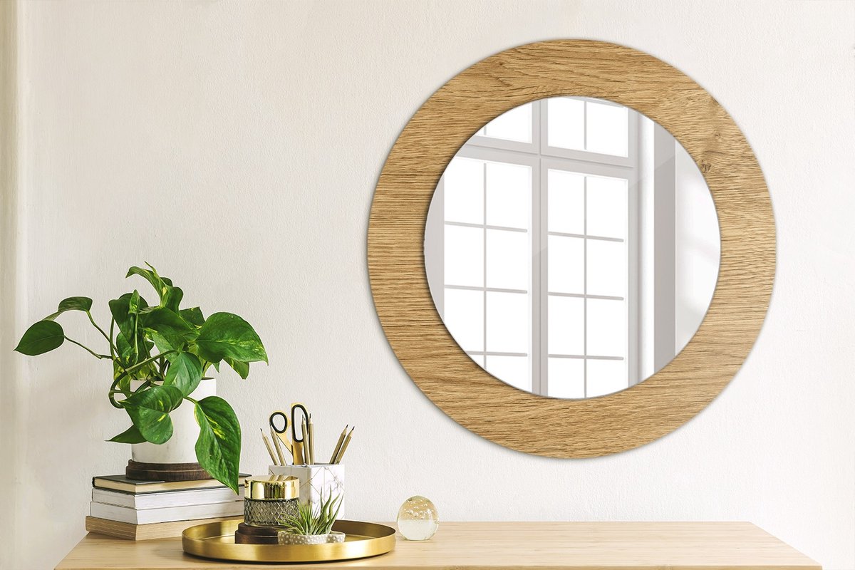 Coloray Bedrukte Spiegel - Houtstructuur Wandspiegel Decoratieve Print - 50 cm - Bruin Bedrukte Spiegel - Wandspiegel Decoratieve Print - Bedrukte Spiegel - Spiegel Met Bedrukte Lijst