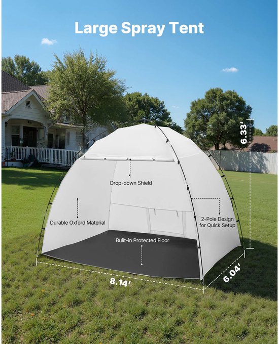 Draagbare spuitcabine, 233 x 172 x 190 cm spuitcabine met vloer en gaas, ruime tent van Oxford-stof voor het schilderen van meubels zoals kasten, stoelen en tafels van Merkloos — afbeelding 2