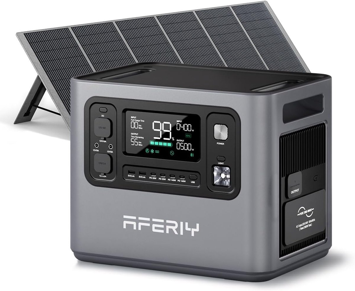 AFERIY Draagbare generator 2800W 2048Wh met 1x400W zonnepaneel - uitbreidbare batterij voor kamperen - thuis en noodgevallen