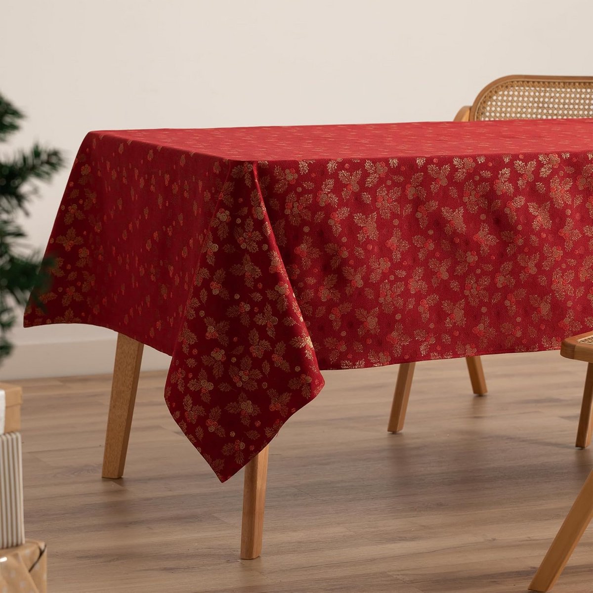 Kersttafelkleed Jacquard Rood 140 x 200 cm voor Rechthoekige Tafel
