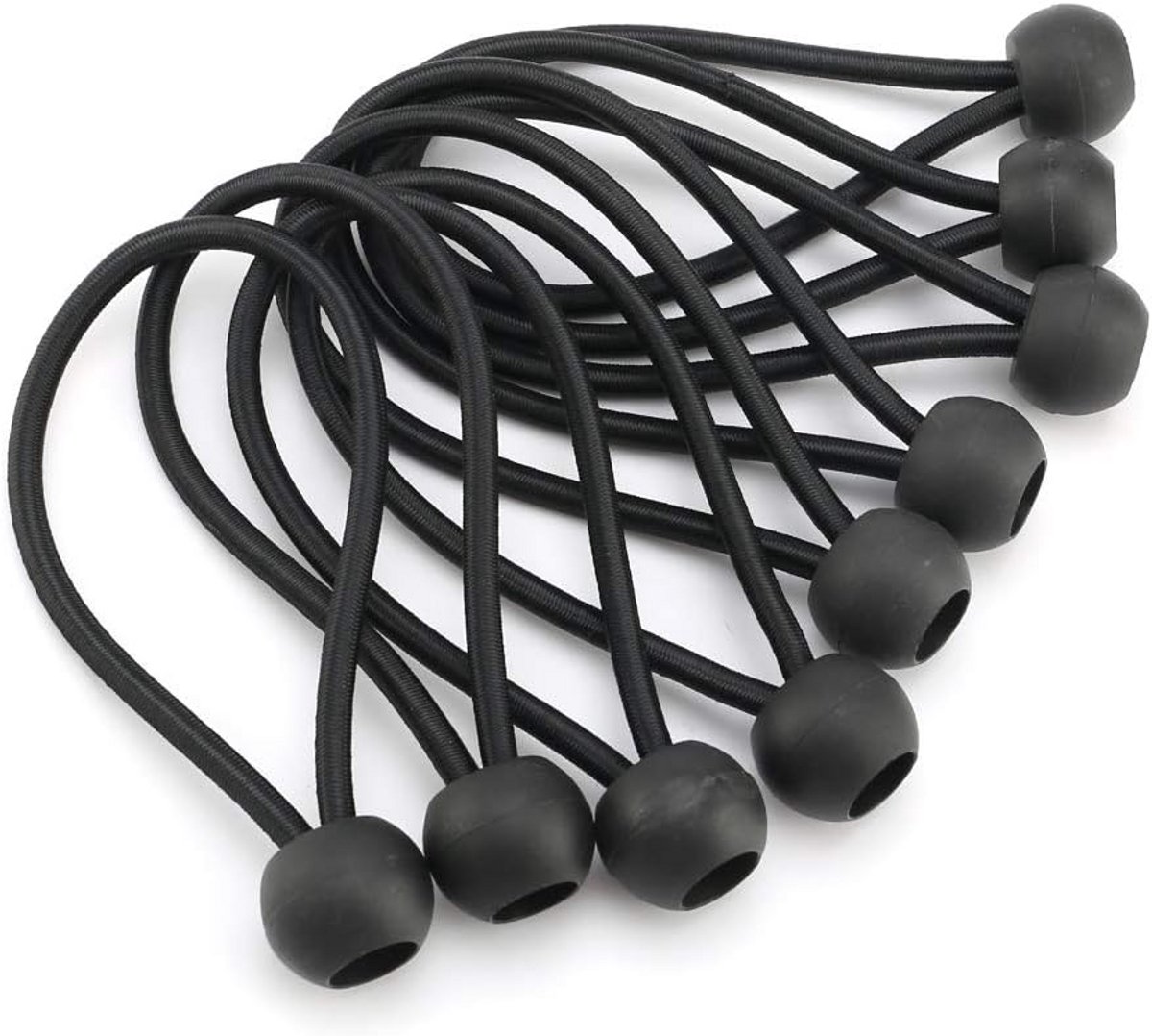 10x Zwarte Elastische Bungee Koorden met Bal voor Fitness Trampoline en Spanbanden